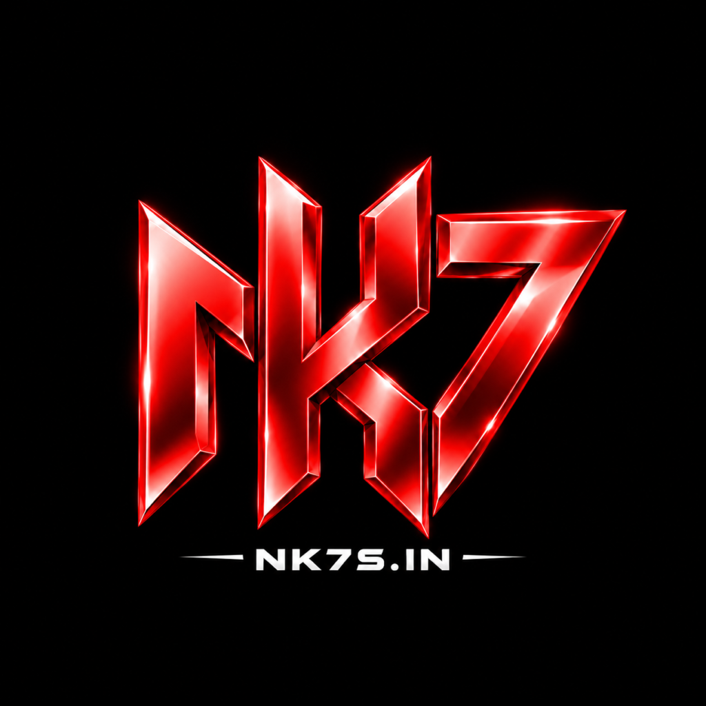 NK7S.IN Game Logo with Glossy Red 3D NK7 Emblem and Small White Text on Black Background